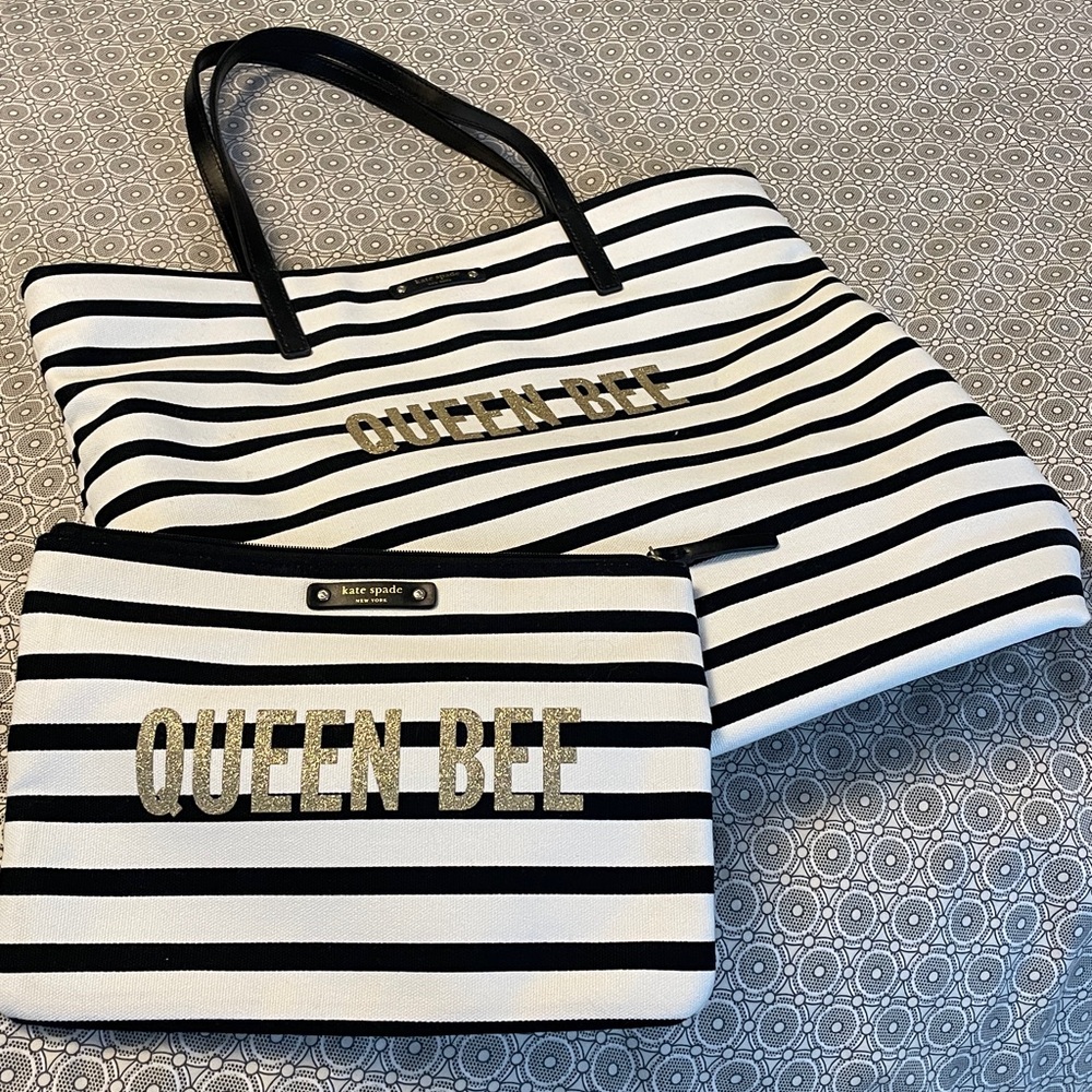 Kate Spade queen bee tote bag and makeup bag..